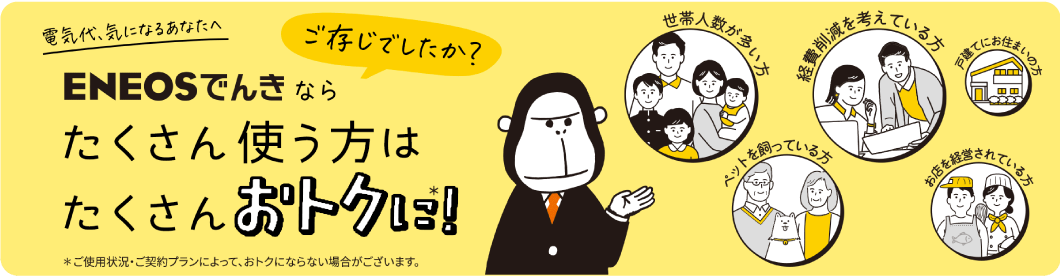 いまENEOSでんきをお申込みで基本料金がおトクに！おトクに切替キャンペーン実施中　2024年9月30日まで